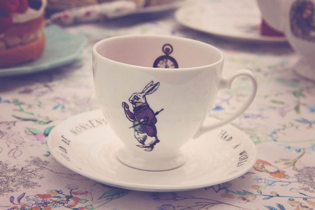 Rabbit teacup and saucer from Mrs Moore’s Alice in Wonderland vintage collection