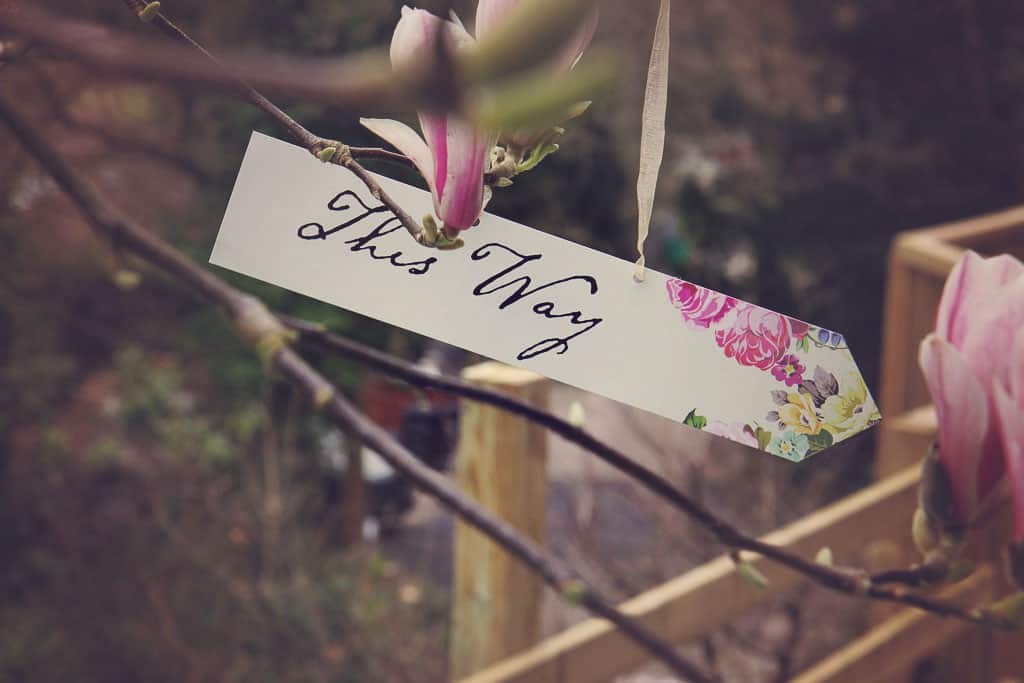 ‘This Way’ sign from an Alice in Wonderland tea party