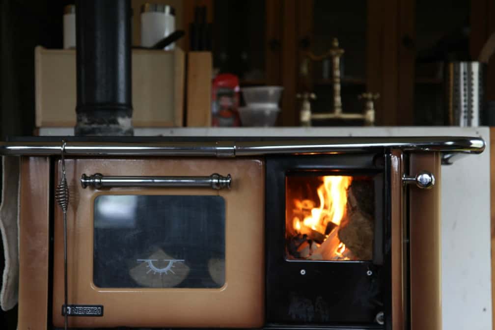Wood burning stove inside luxury safari tent Crealy Adventure Park