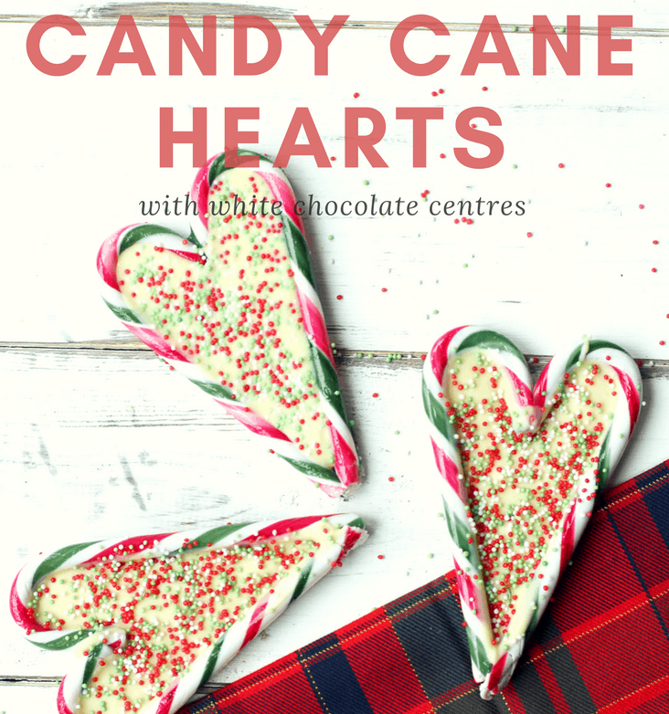 Make candy cane hearts for your loved ones this Christmas in three simple steps. The candy cane hearts are a perfect peppermint treat with white chocolate centres and decorated with festive sprinkles. Give as a thoughtful home made gift or make miniature versions and hang them on your Christmas tree. 
