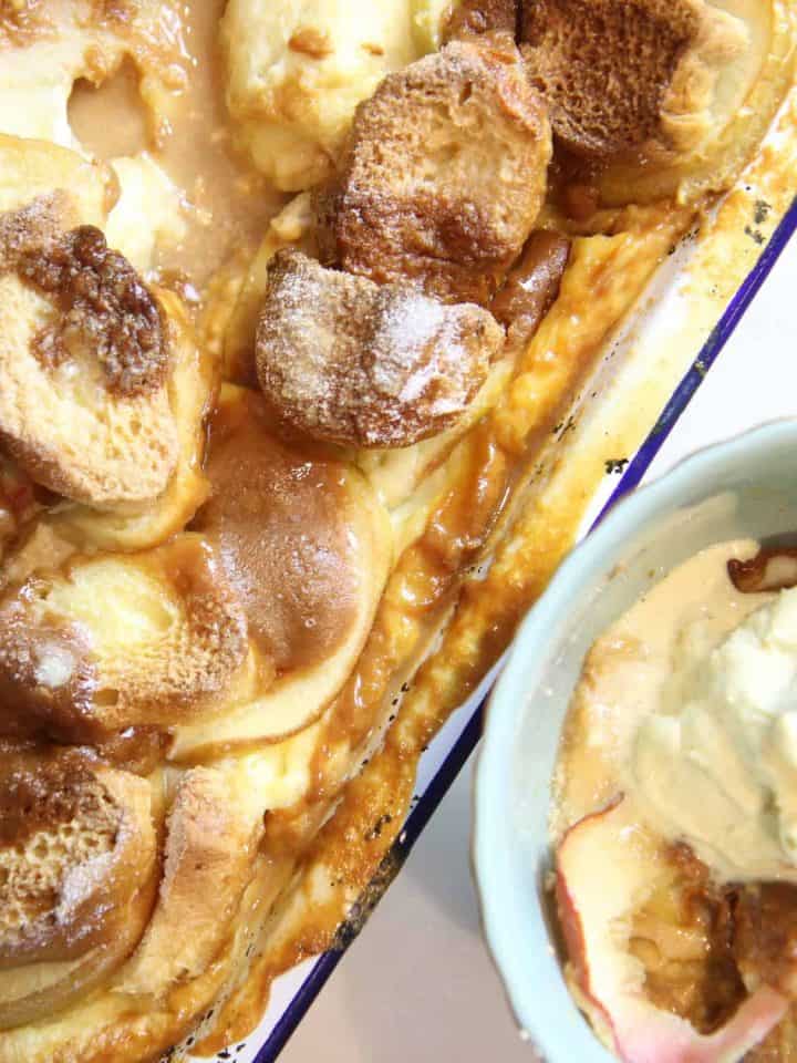Toffee apple bread pudding