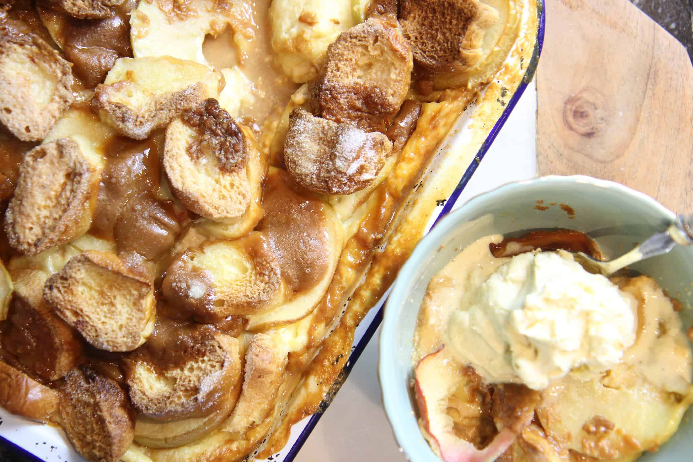 Toffee apple bread pudding