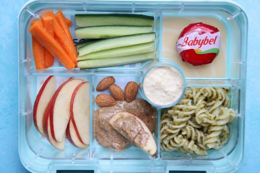 Overhead shot of a bento box back to school lunch ideas