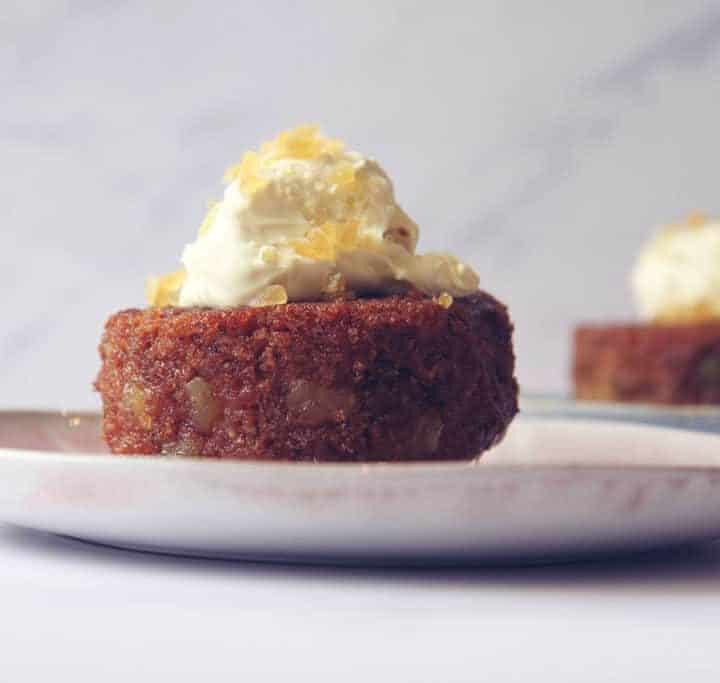 Two individual sticky ginger cakes