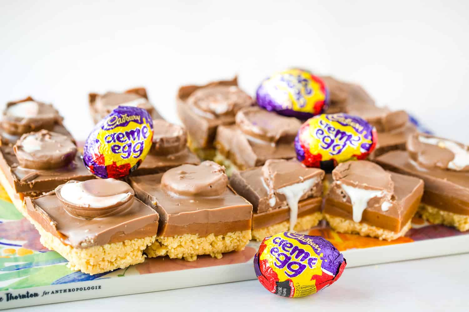 Side view of slices of Cadbury's Creme Egg Caramel Shortbread
