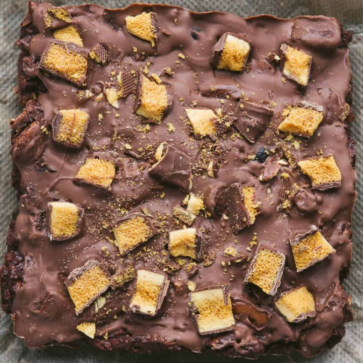 Close up of Crunchie chocolate tiffin