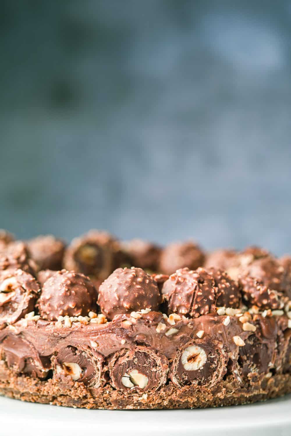 A no-bake cheesecake with a layer of Ferrero Rocher. 