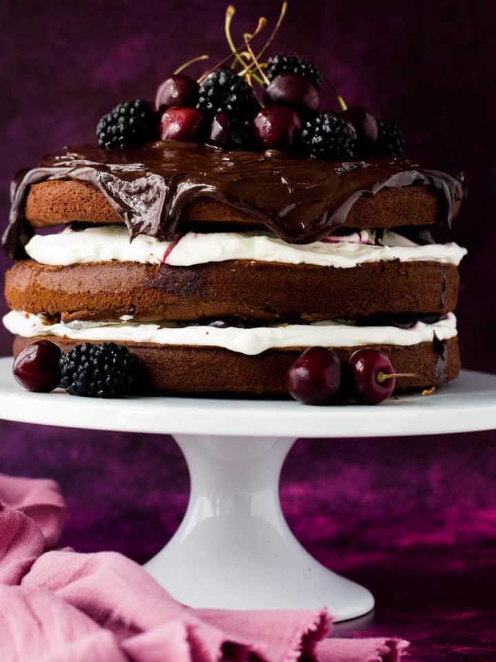 A 3 layer chocolate Black Forest Cake.