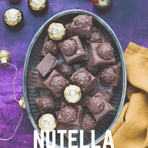 A tray full of Nutella Fudge Pinterest image with text overlay.