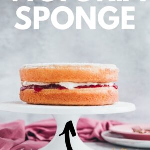 Image of a Victoria Sponge with text overlay for Pinterest.
