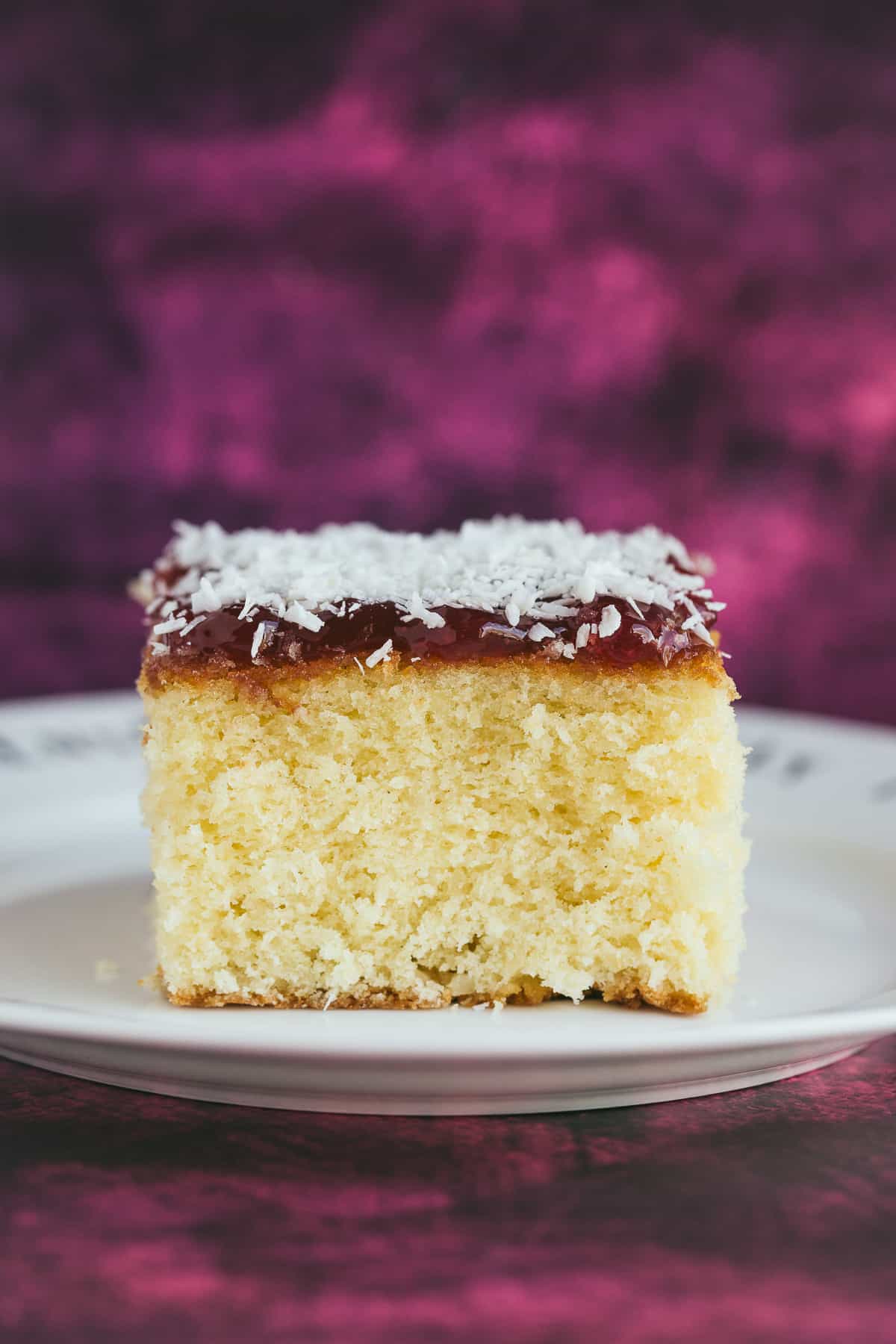 A slice of perfectly baked sponge cake. 