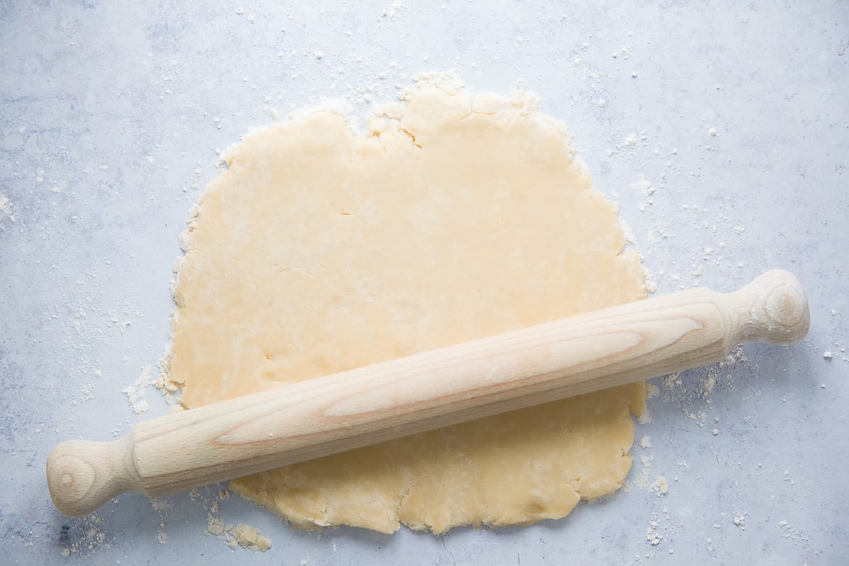 Rolling out sweet shortcrust pastry. 