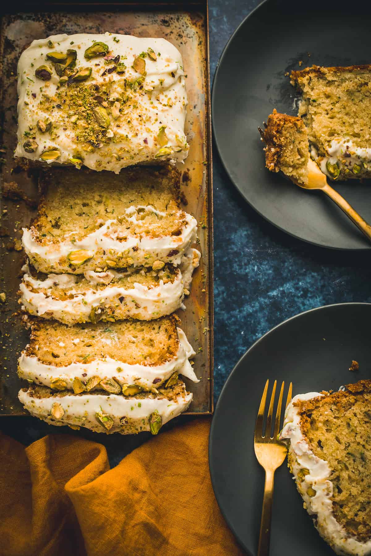 Slices of moist healthy courgette cake. 