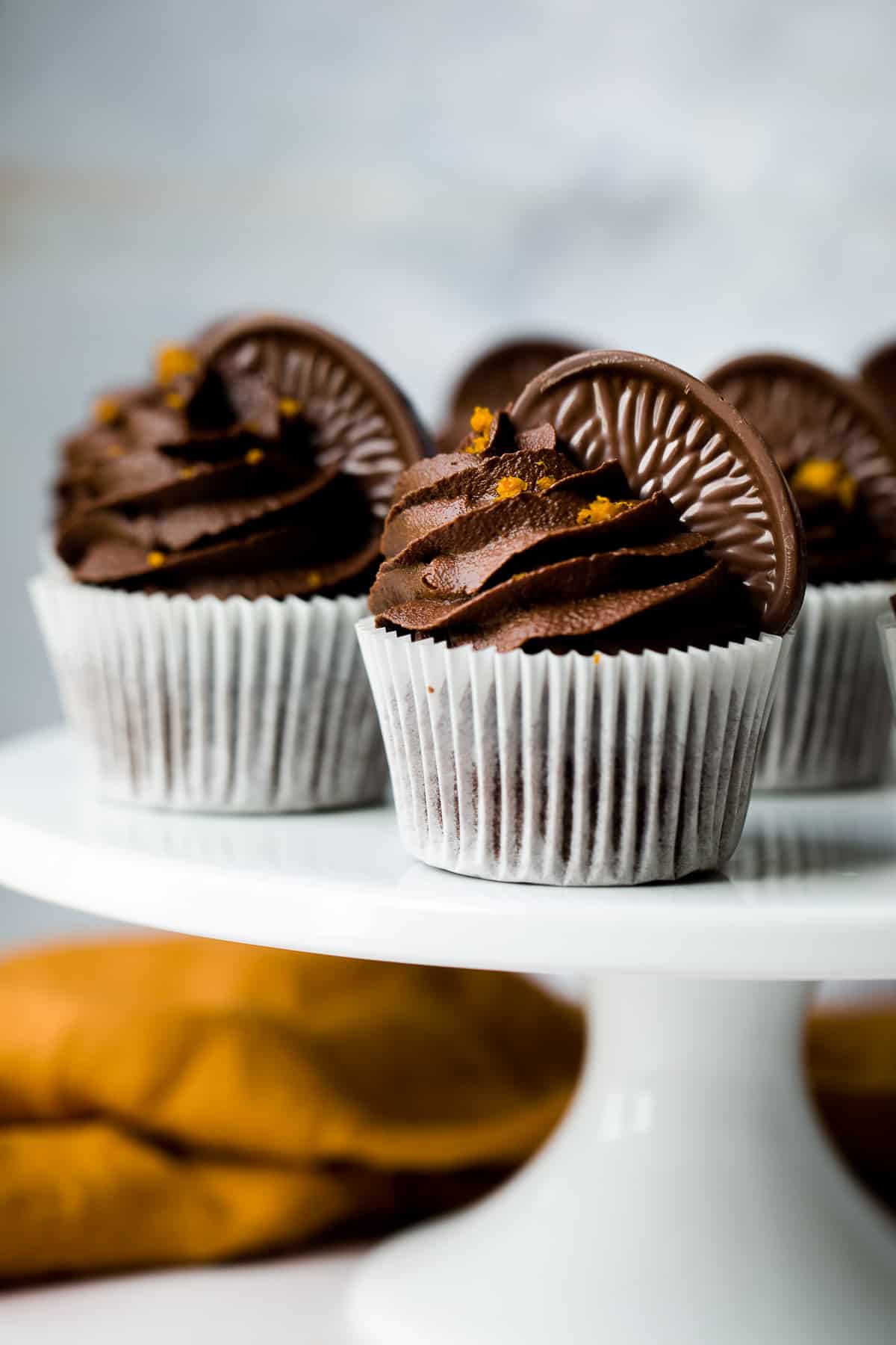 Chocolate cupcakes made with orange zest and juice. 